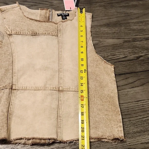 PRETTY LITTLE THING Women's  Tan Sleeveless Denim TopVest Size 8. - Picture 10 of 13